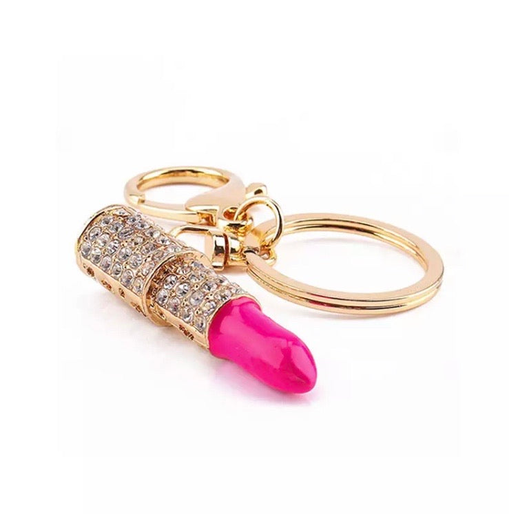 Hot Luxurious Crystal Key Chain Personality Lipstick Design Key Chain Women Fashion Casual Alloy Keychain